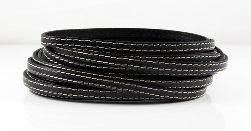 Lederband - schwarz, Ziernaht - 6 x 2 mm
