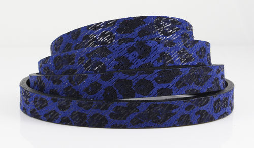 Lederband - Leopard, blau - 10 x 2,5 mm