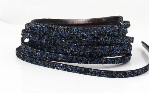 Imitat Lederband - schwarz/blau- Glitter - 5 x 2 mm