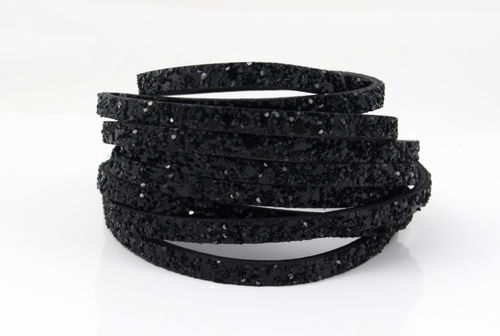 Lederband - schwarz- Glitter - 5 x 2 mm
