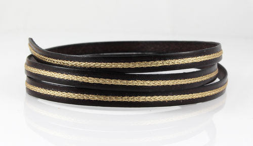 Lederband - gold/braun - 6 x 2 mm