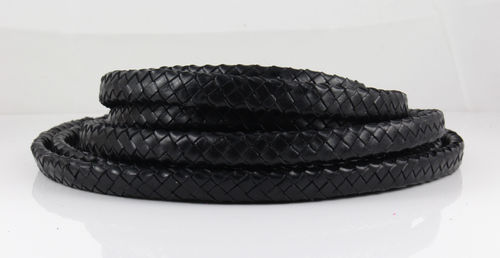 Kernlederband - schwarz-geflochten - Ø 10 x 5,5 mm