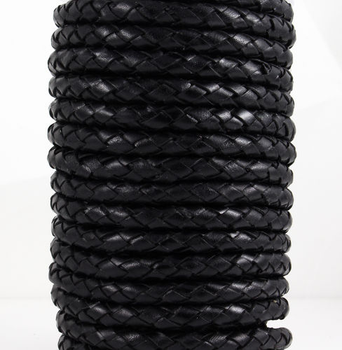 Rundlederband - geflochten-schwarz- Ø 5 mm