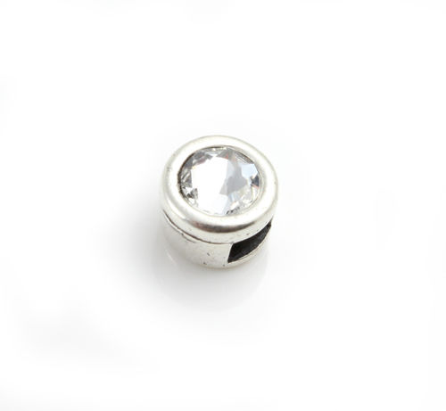 Zamak Schieber-versilbert-Kristall weiß- Ø 2,5 x 2 mm