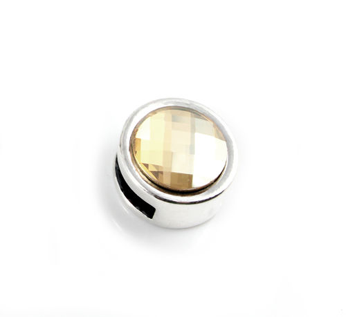 Zamak Schieber - versilbert - Kristall beige - Ø 10 x 2,5 mm